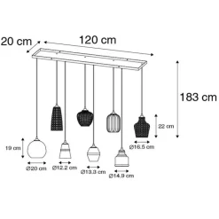 Art Deco Hängelampe schwarz mit Rauchglas 8-flammig - Hanne