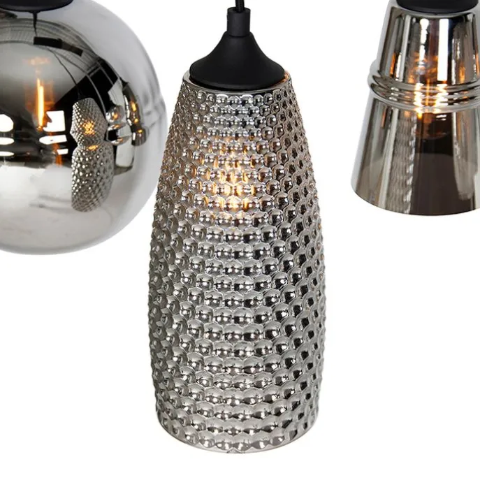 Art Deco Hängelampe schwarz mit Rauchglas 8-flammig - Hanne