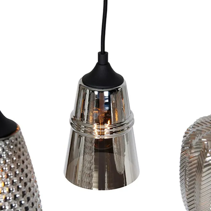 Art Deco Hängelampe schwarz mit Rauchglas 8-flammig - Hanne