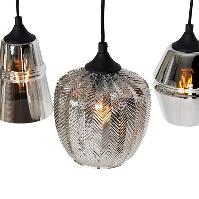 Art Deco Hängelampe schwarz mit Rauchglas 8-flammig - Hanne