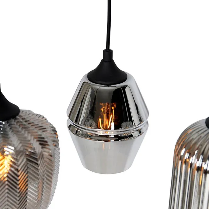 Art Deco Hängelampe schwarz mit Rauchglas 8-flammig - Hanne