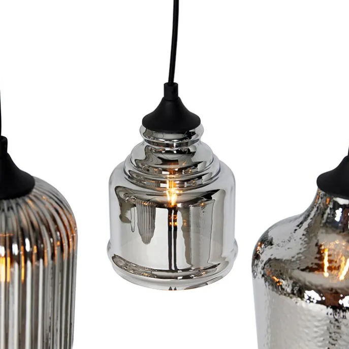 Art Deco Hängelampe schwarz mit Rauchglas 8-flammig - Hanne