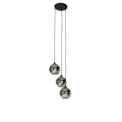 Art Deco Hängelampe schwarz mit Rauchglas 3 Lichter - Wallace