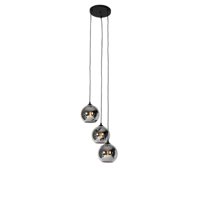 Art Deco Hängelampe schwarz mit Rauchglas 3 Lichter - Wallace
