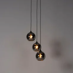 Art Deco Hängelampe schwarz mit Rauchglas 3 Lichter - Wallace
