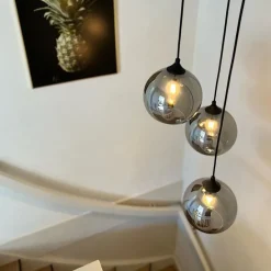 Art Deco Hängelampe schwarz mit Rauchglas 3 Lichter - Wallace