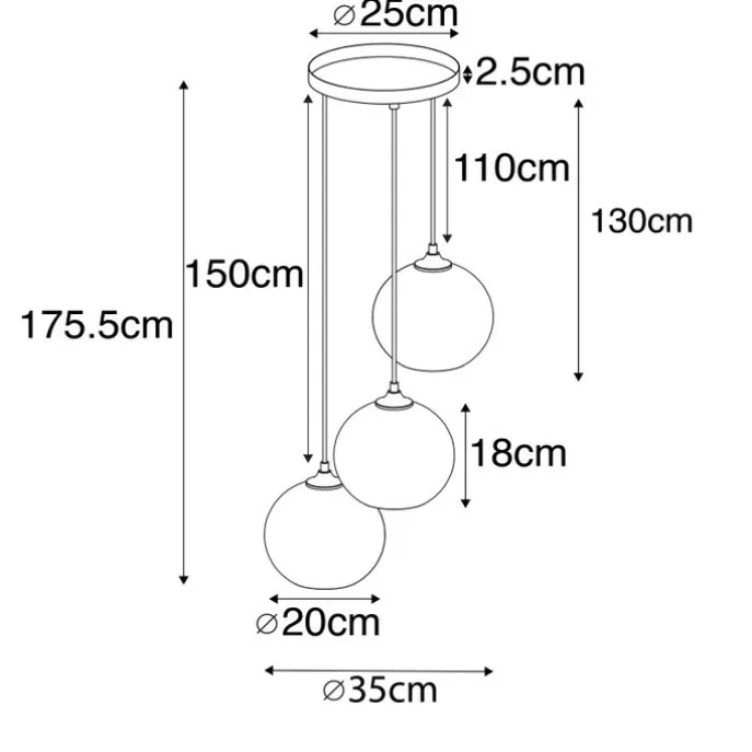 Art Deco Hängelampe schwarz mit Rauchglas 3 Lichter - Wallace