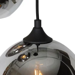 Art Deco Hängelampe schwarz mit Rauchglas 3 Lichter - Wallace