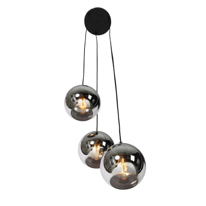 Art Deco Hängelampe schwarz mit Rauchglas 3 Lichter - Wallace