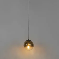 Art Deco Hängelampe schwarz mit Goldglas 20 cm - Pallon