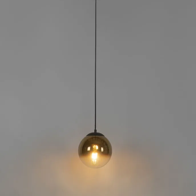 Art Deco Hängelampe schwarz mit Goldglas 20 cm - Pallon