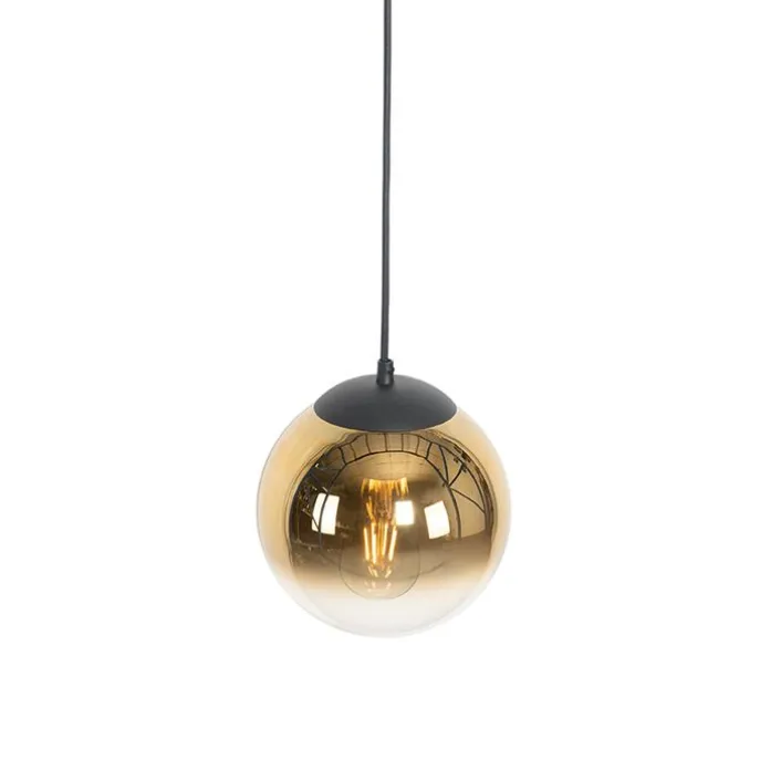 Art Deco Hängelampe schwarz mit Goldglas 20 cm - Pallon