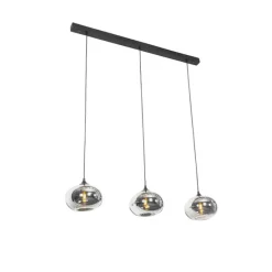 Art Deco Hängelampe schwarz 3-flammig mit Rauchglas - Busa