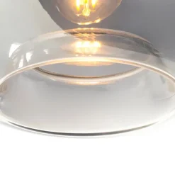 Art Deco Hängelampe schwarz 3-flammig mit Rauchglas - Busa