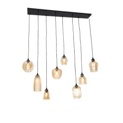 Art Deco Hängelampe schwarz mit Bernsteinglas 8-flammig - Hanne