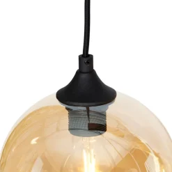 Art Deco Hängelampe schwarz mit Bernsteinglas 8-flammig - Hanne