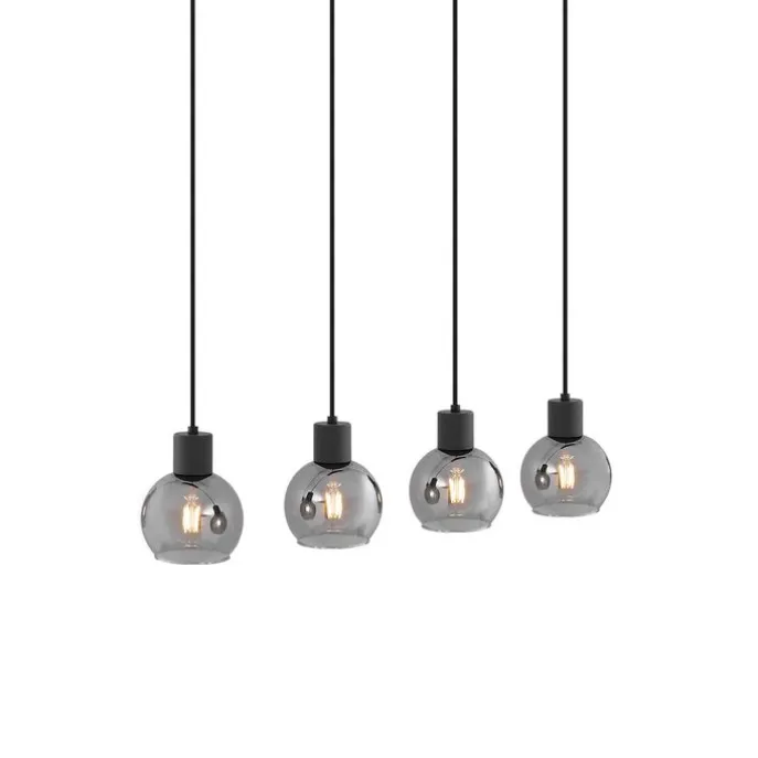 Art Deco Hängelampe schwarz mit Rauchglas länglich 4-flammig - Vidro