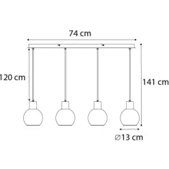 Art Deco Hängelampe schwarz mit Rauchglas länglich 4-flammig - Vidro