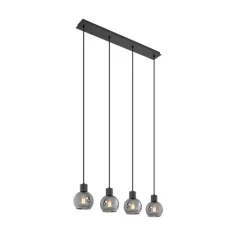 Art Deco Hängelampe schwarz mit Rauchglas länglich 4-flammig - Vidro