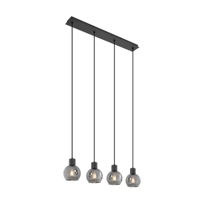 Art Deco Hängelampe schwarz mit Rauchglas länglich 4-flammig - Vidro