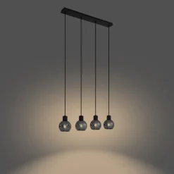 Art Deco Hängelampe schwarz mit Rauchglas länglich 4-flammig - Vidro