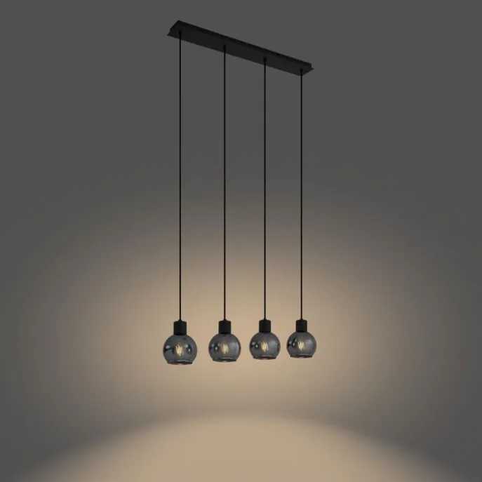 Art Deco Hängelampe schwarz mit Rauchglas länglich 4-flammig - Vidro