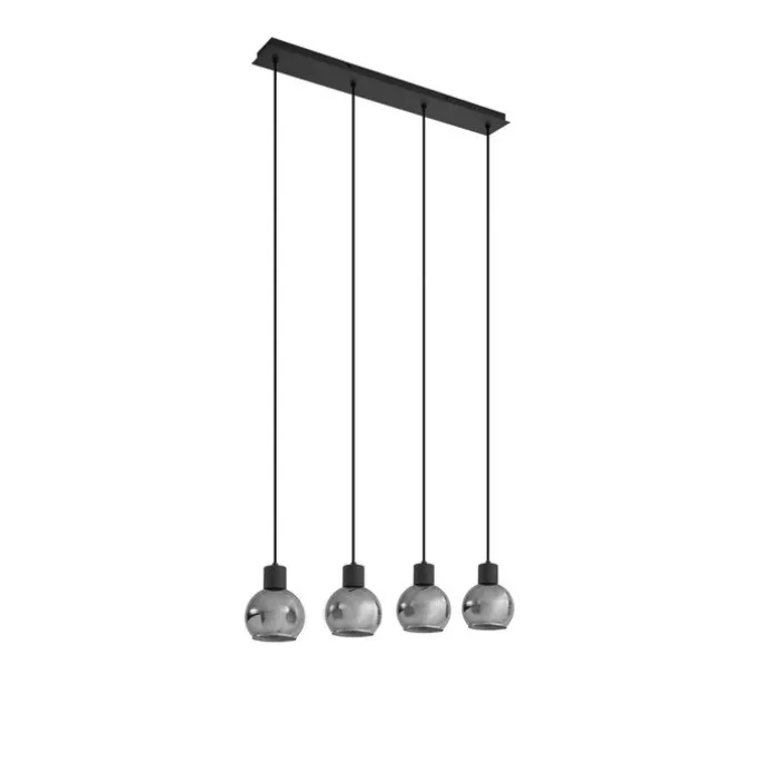 Art Deco Hängelampe schwarz mit Rauchglas länglich 4-flammig - Vidro