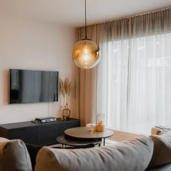 Art Deco Hängelampe schwarz mit Goldglas 33 cm - Pallon