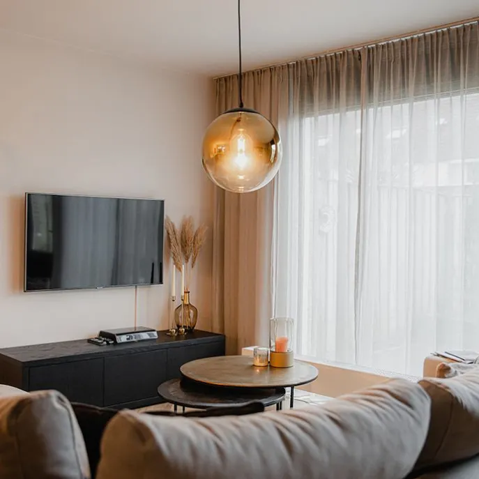 Art Deco Hängelampe schwarz mit Goldglas 33 cm - Pallon