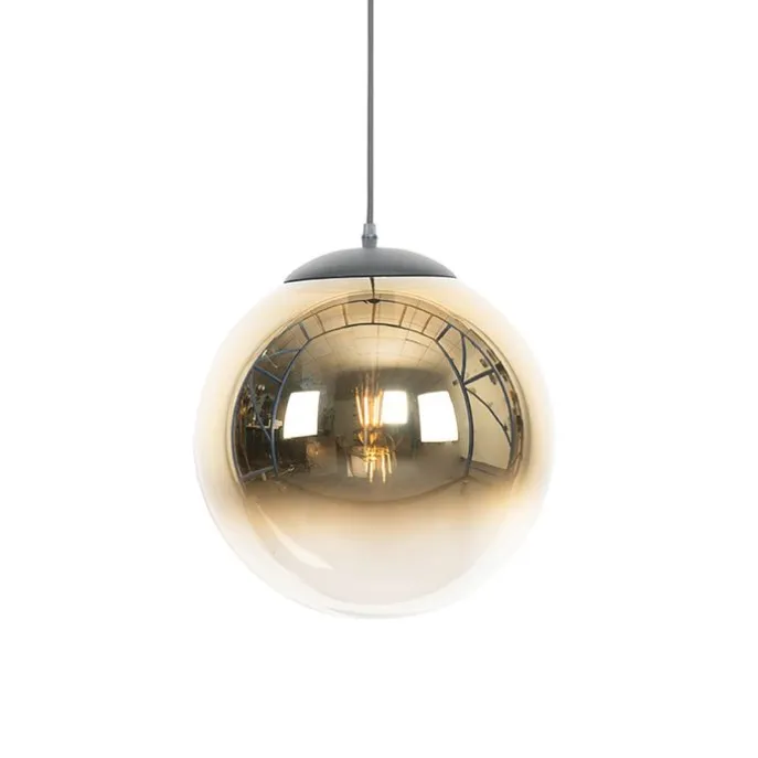 Art Deco Hängelampe schwarz mit Goldglas 33 cm - Pallon