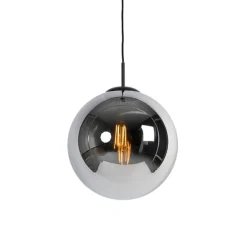 Art Deco Hängelampe schwarz mit Rauchglas 30 cm - Pallon