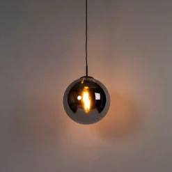 Art Deco Hängelampe schwarz mit Rauchglas 30 cm - Pallon