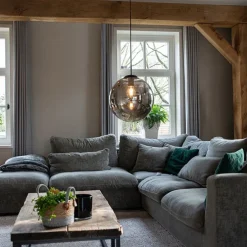 Art Deco Hängelampe schwarz mit Rauchglas 30 cm - Pallon