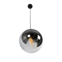 Art Deco Hängelampe schwarz mit Rauchglas 30 cm - Pallon