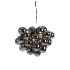 Art Deco Hängelampe schwarz mit Rauchglas 8 Lampen - Uvas