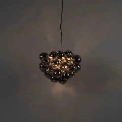 Art Deco Hängelampe schwarz mit Rauchglas 8 Lampen - Uvas