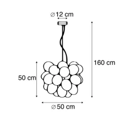 Art Deco Hängelampe schwarz mit Rauchglas 8 Lampen - Uvas