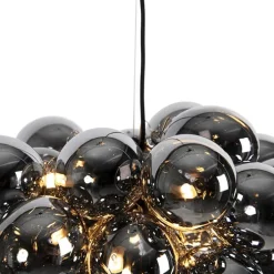 Art Deco Hängelampe schwarz mit Rauchglas 8 Lampen - Uvas