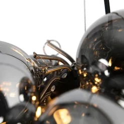 Art Deco Hängelampe schwarz mit Rauchglas 8 Lampen - Uvas