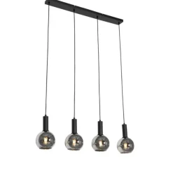 Art Deco Hängelampe schwarz mit Rauchglas 4-flammig - Josje