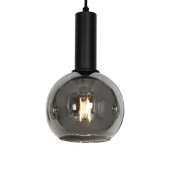 Art Deco Hängelampe schwarz mit Rauchglas 4-flammig - Josje