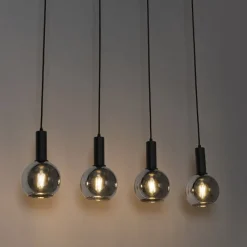 Art Deco Hängelampe schwarz mit Rauchglas 4-flammig - Josje