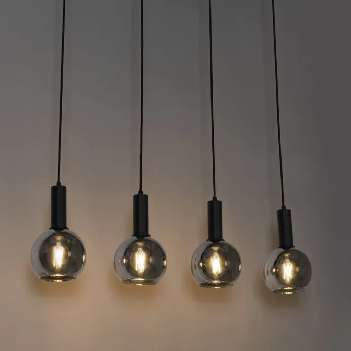 Art Deco Hängelampe schwarz mit Rauchglas 4-flammig - Josje