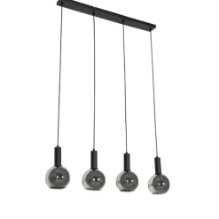 Art Deco Hängelampe schwarz mit Rauchglas 4-flammig - Josje