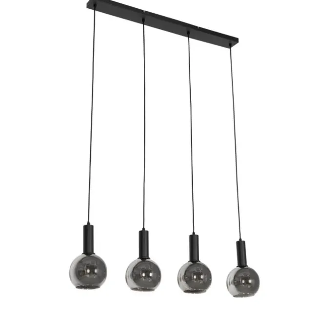 Art Deco Hängelampe schwarz mit Rauchglas 4-flammig - Josje