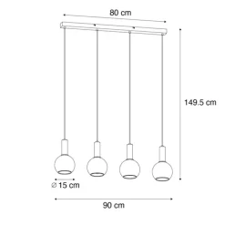 Art Deco Hängelampe schwarz mit Rauchglas 4-flammig - Josje