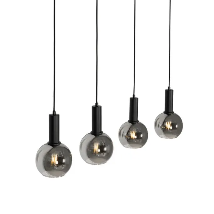 Art Deco Hängelampe schwarz mit Rauchglas 4-flammig - Josje