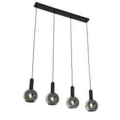 Art Deco Hängelampe schwarz mit Rauchglas 4-flammig - Josje