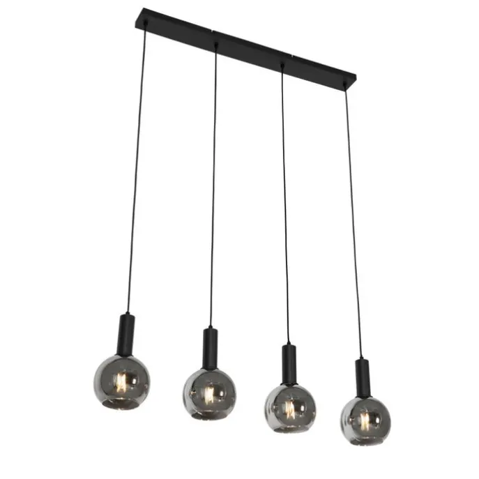 Art Deco Hängelampe schwarz mit Rauchglas 4-flammig - Josje