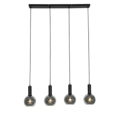 Art Deco Hängelampe schwarz mit Rauchglas 4-flammig - Josje